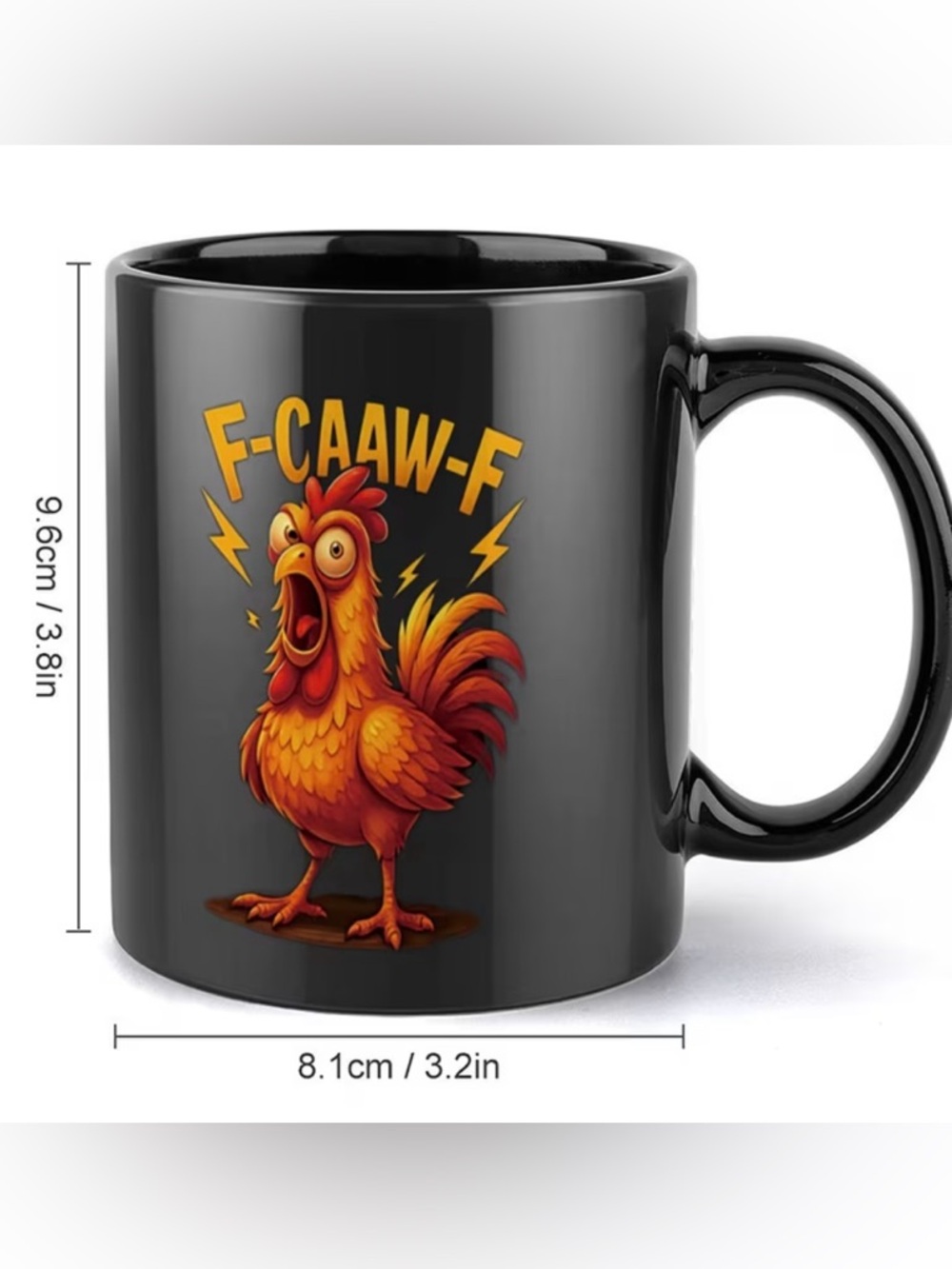 Black Mug with Loud Rooster Graphic Saying ‘F-CAAW-F' Two Sided NWT - Picture 3 of 6